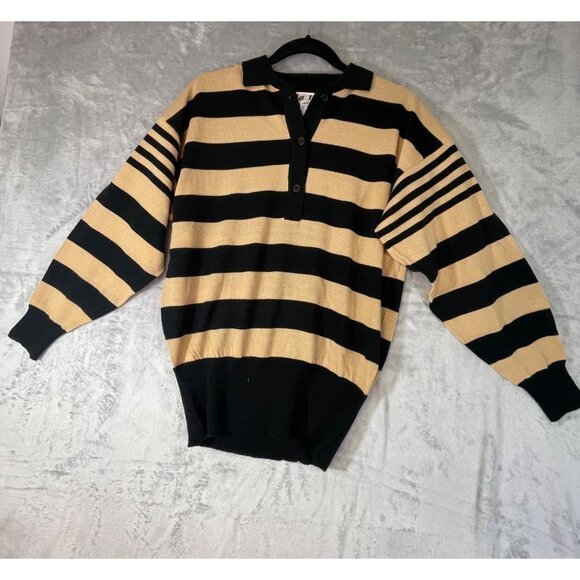 Via L.A Women's Size medium Sweater striped tan and black - Picture 10 of 16